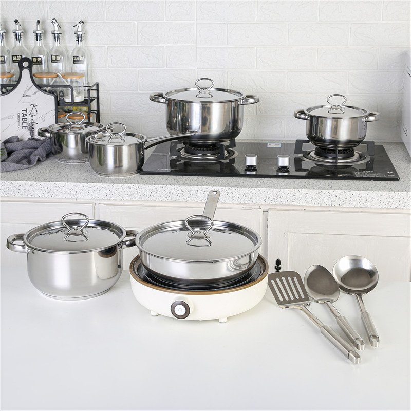 Energy-efficient cooking pot set round shape stainless steel pots comfortable handle cookware sets
