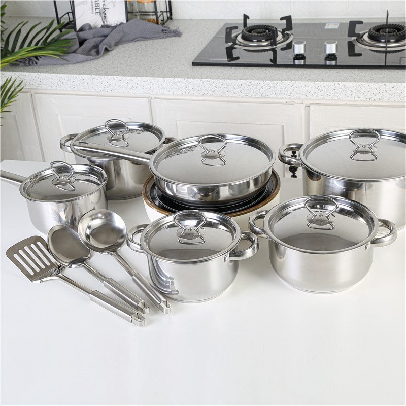 Energy-efficient cooking pot set round shape stainless steel pots comfortable handle cookware sets