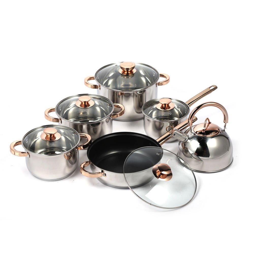 Glass Gold Camping Cook Ware Pot Stainless Steel Customized Cookware Set Kitchen Cookware Stainless