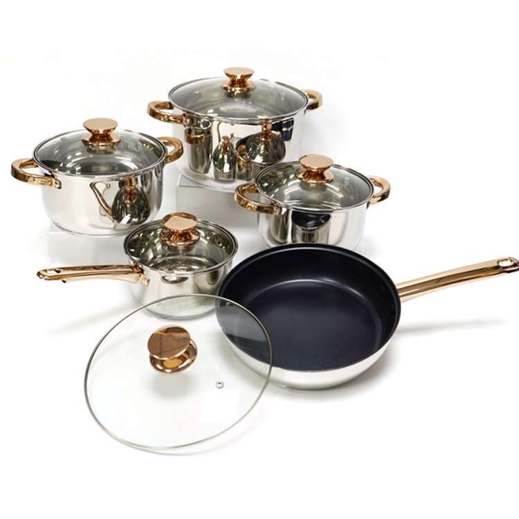 Glass Gold Camping Cook Ware Pot Stainless Steel Customized Cookware Set Kitchen Cookware Stainless