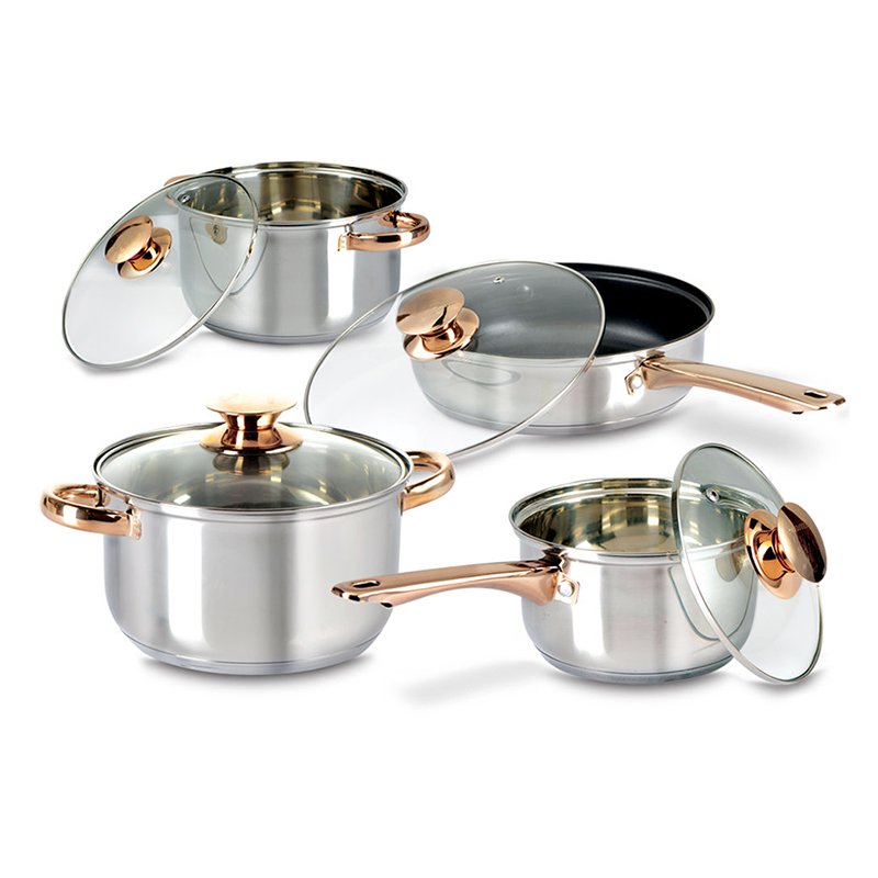 Glass Gold Camping Cook Ware Pot Stainless Steel Customized Cookware Set Kitchen Cookware Stainless