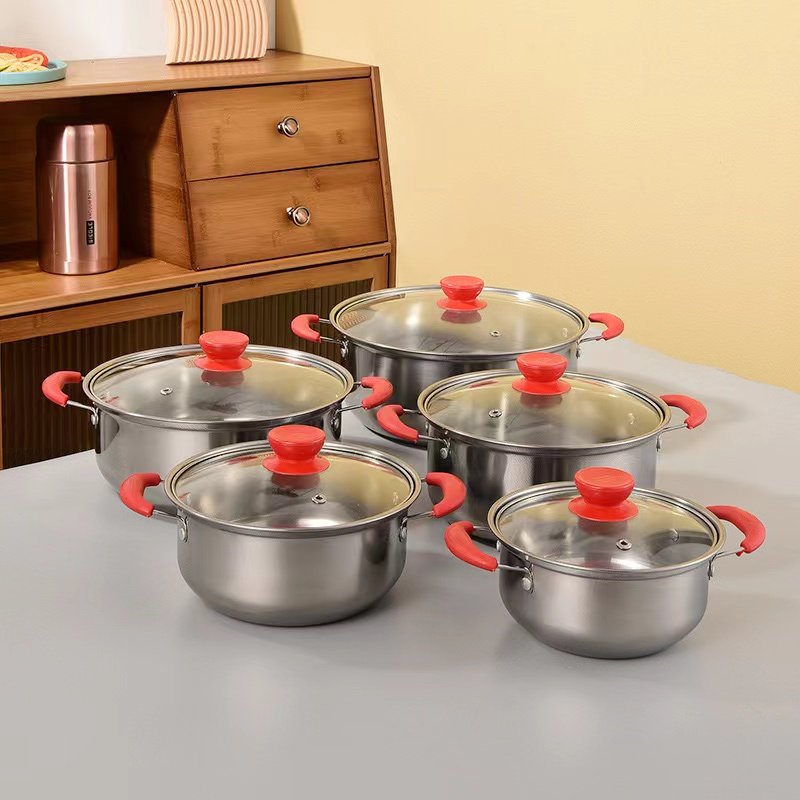 Ready Ship Stock Stainless Steel Panelas Cookware Set Casserole 10pcs Cookware Sets Kitchen Cookware Set