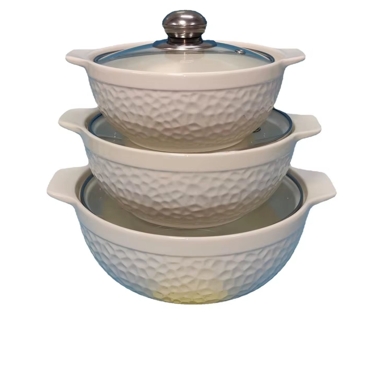 Best Selling 3 sizes of Casserole Soup Pot With Lid circular Cookware sets White Ceramic Soup Pot