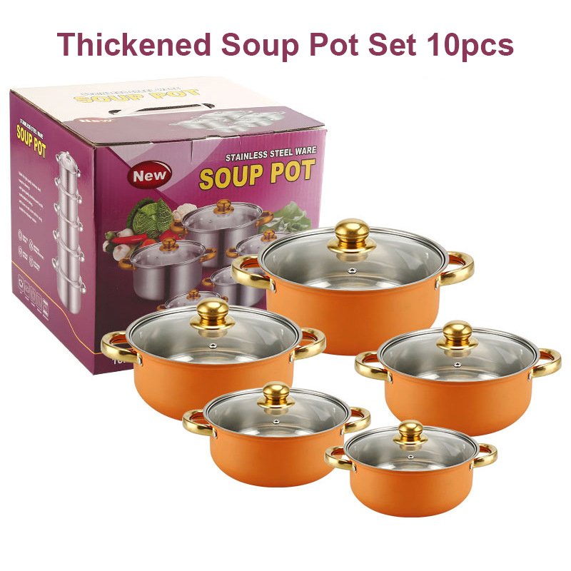 Agent Purchasing 10pcs Gold Handle Soup Pots Stainless Steel Cooking Pots Milk Pots And Pans casserole Kitchen Cookware Sets