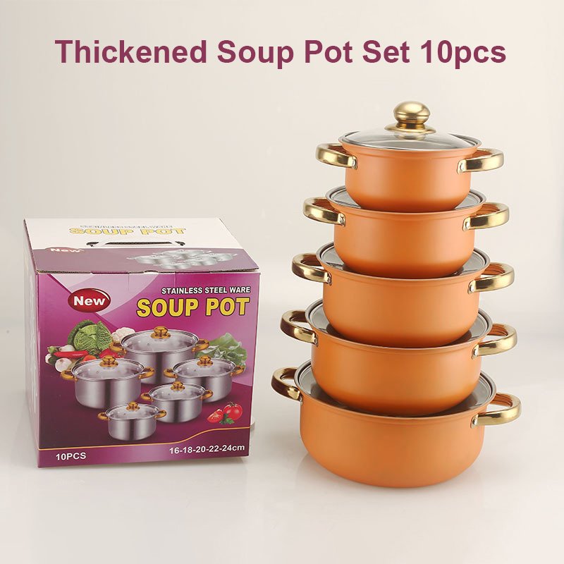 Agent Purchasing 10pcs Gold Handle Soup Pots Stainless Steel Cooking Pots Milk Pots And Pans casserole Kitchen Cookware Sets