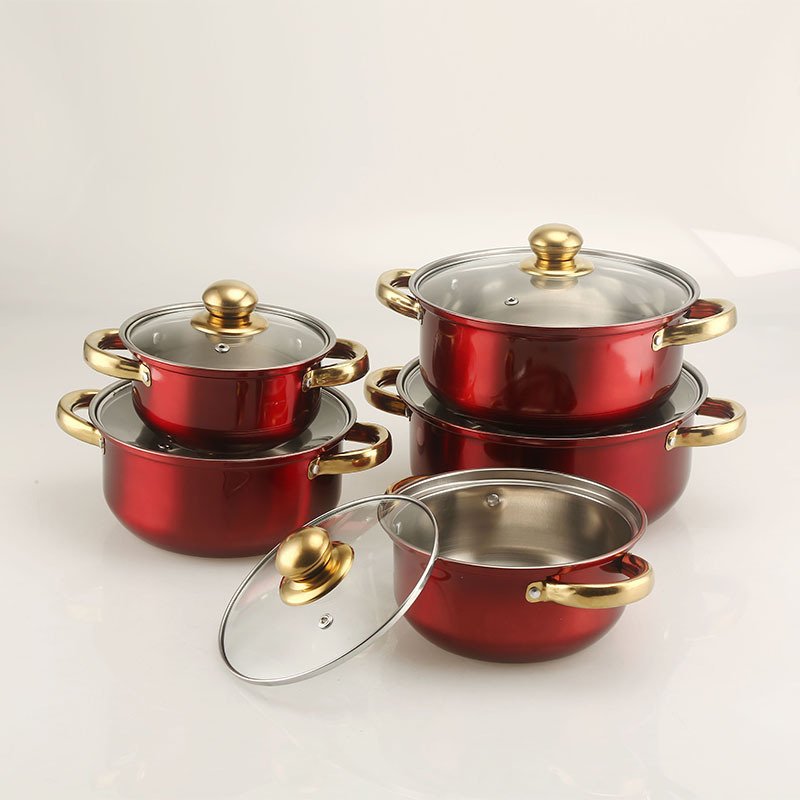 Agent Purchasing 10pcs Gold Handle Soup Pots Stainless Steel Cooking Pots Milk Pots And Pans casserole Kitchen Cookware Sets