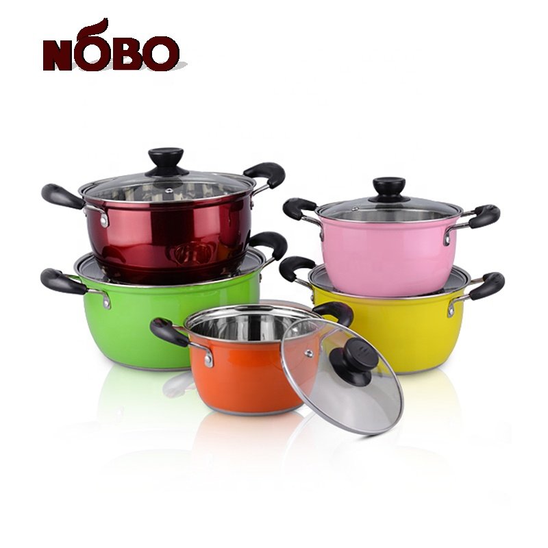 Home kitchen appliance soup bright colored cookware set stainless steel pot