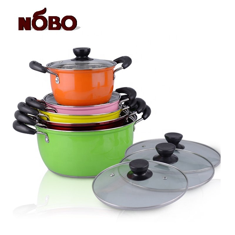 Home kitchen appliance soup bright colored cookware set stainless steel pot