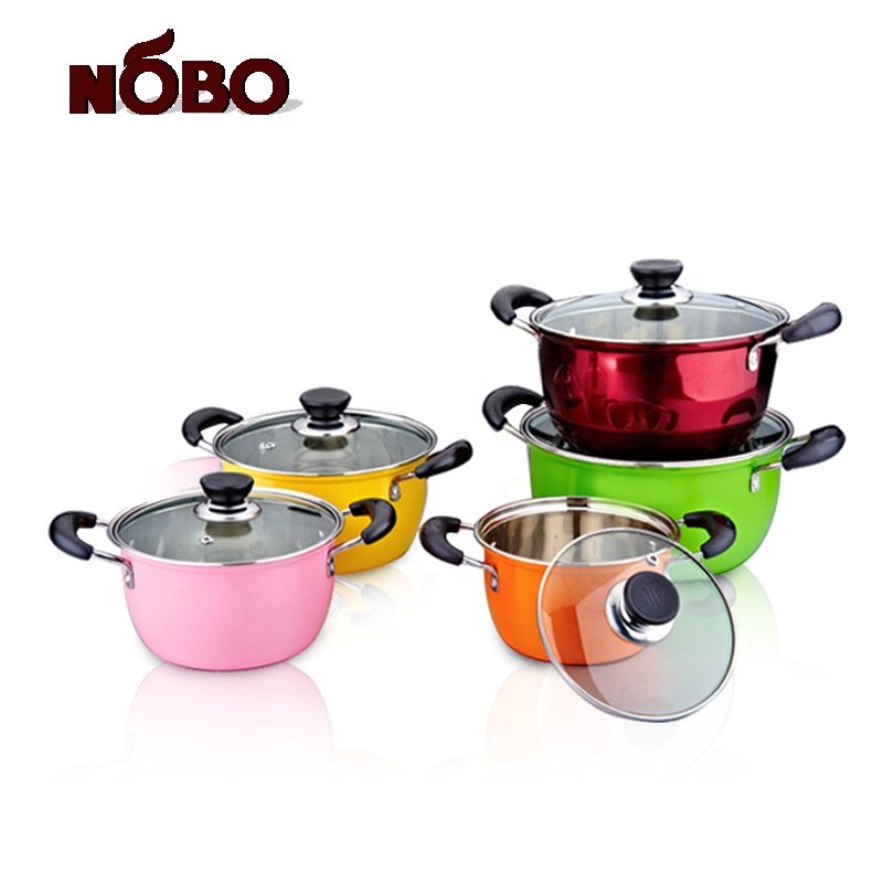 Home kitchen appliance soup bright colored cookware set stainless steel pot