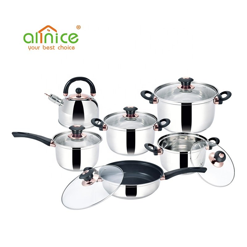 Kitchen Household Multifunction 201 Stainless Steel Cookware Set 12 Pieces Cooking Pot Set and Water Kettle