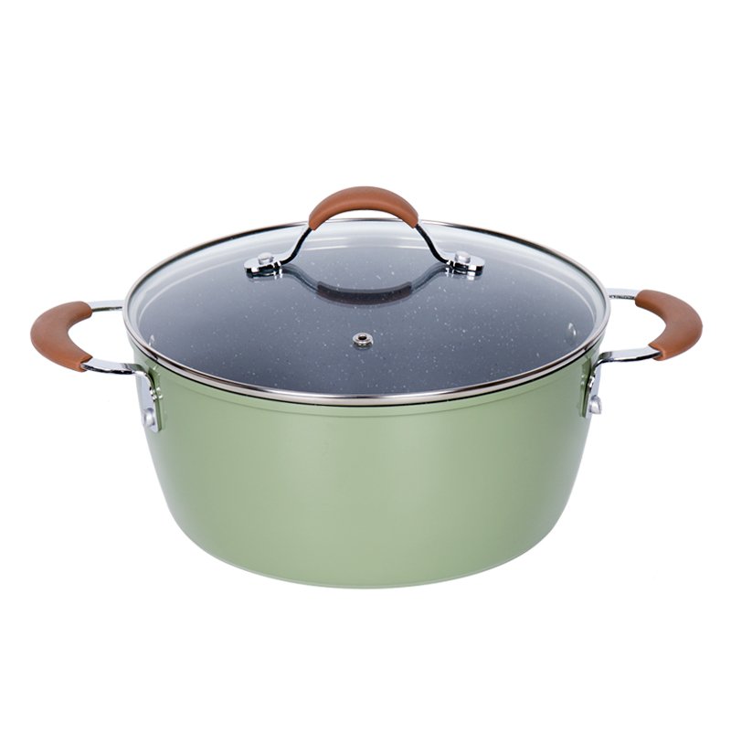 7pcs Aluminum Alloy High green heat resistant color nonstick marble stone coating cookware set skillet sets