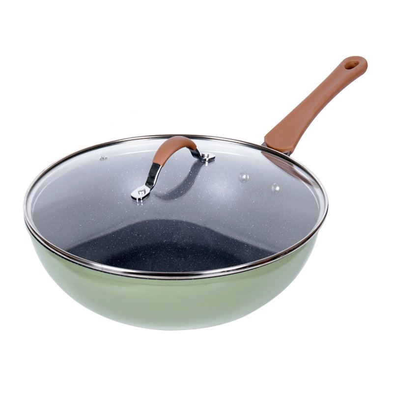 7pcs Aluminum Alloy High green heat resistant color nonstick marble stone coating cookware set skillet sets