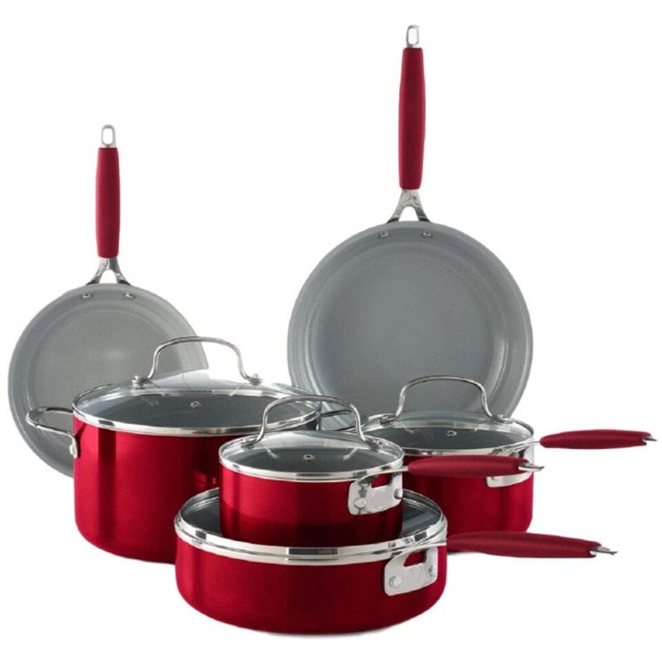 Yongkang factory OEM Ceramic Nonstick Induction Kitchen Cooking Cookware Sets 10 Pcs Pots and Pans Set with Frying Pans