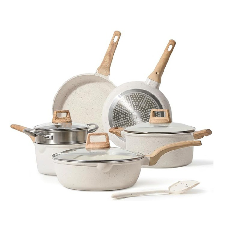 Hot Sale Kitchen Pots NonStick Cookware Set with Wooden Plates BBQ Grill