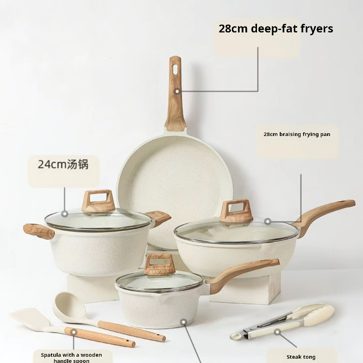 Hot Sale Kitchen Pots NonStick Cookware Set with Wooden Plates BBQ Grill