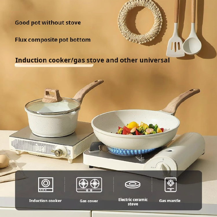 Hot Sale Kitchen Pots NonStick Cookware Set with Wooden Plates BBQ Grill