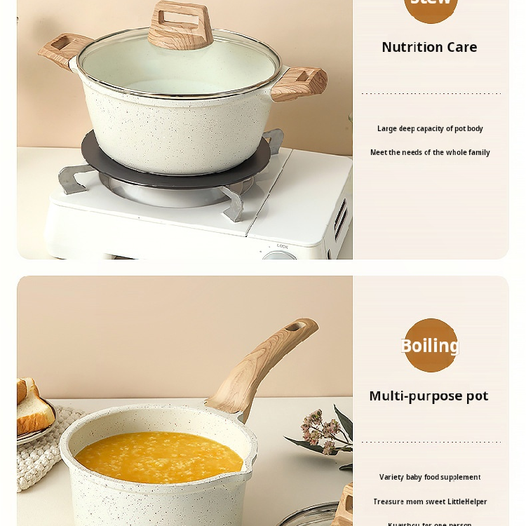 Hot Sale Kitchen Pots NonStick Cookware Set with Wooden Plates BBQ Grill
