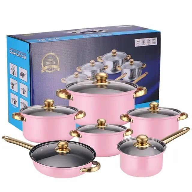 Stainless steel kitchenware 10pcs set cookware set stock pot with glass lid