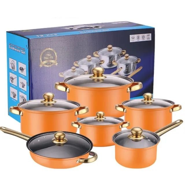 Stainless steel kitchenware 10pcs set cookware set stock pot with glass lid