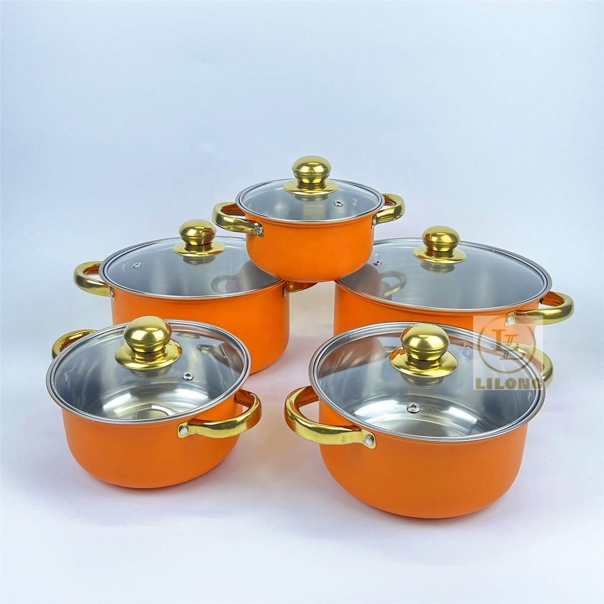 Stainless steel kitchenware 10pcs set cookware set stock pot with glass lid