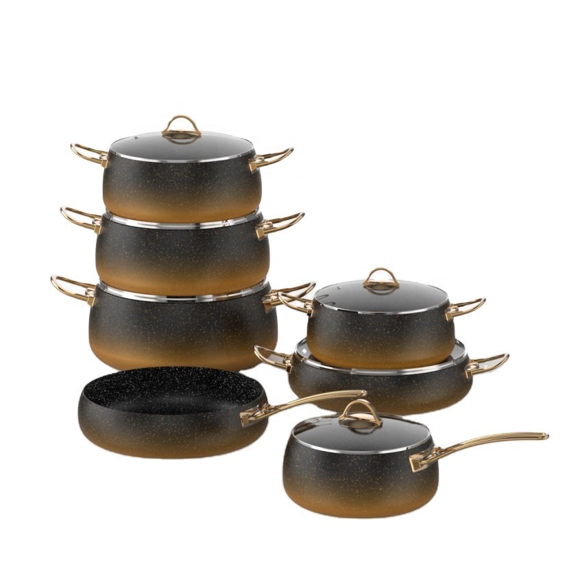 13 pcs Pressed Aluminum Induction Bottom Cookware Sets with Glass Lid