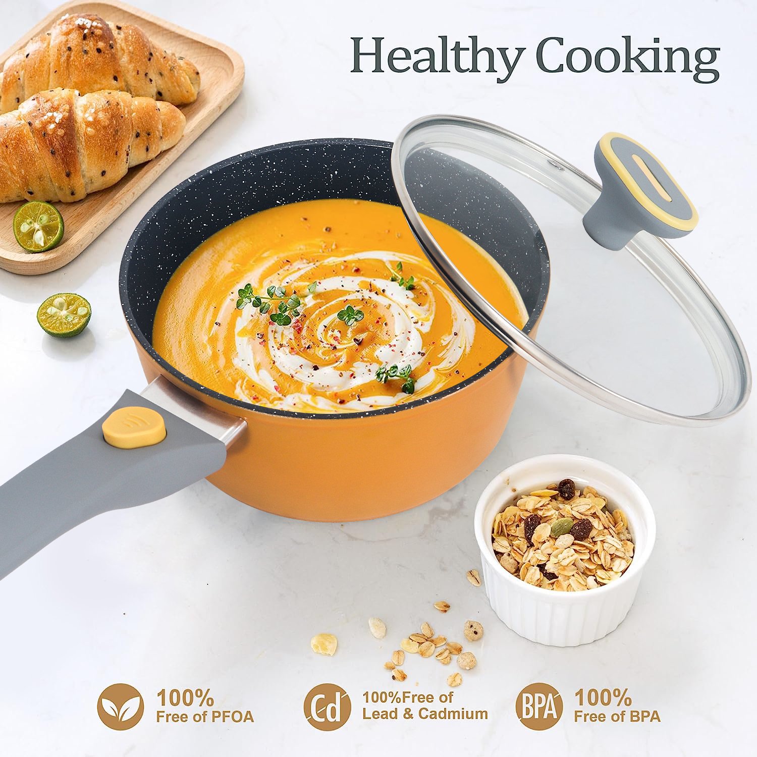 Pots and Pans Set Nonstick with Detachable Handles-Ceramic Kitchen Cookware Sets-Stackable Cooking Set for All Stoves