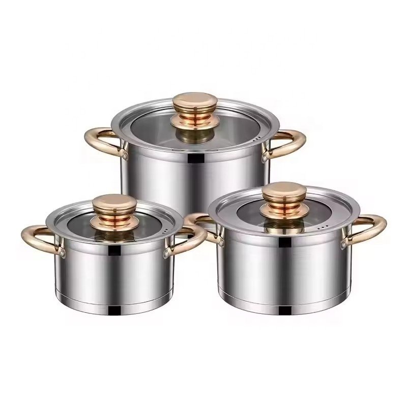 Hot Sale Golden handle Stainless steel Cookware Set 12Pcs Nonstick Kitchen Cooking Pots and Pans Pot Set