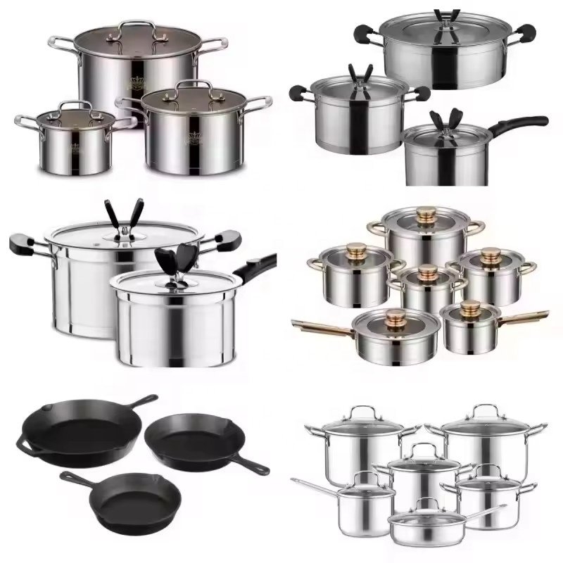 Hot Sale Golden handle Stainless steel Cookware Set 12Pcs Nonstick Kitchen Cooking Pots and Pans Pot Set