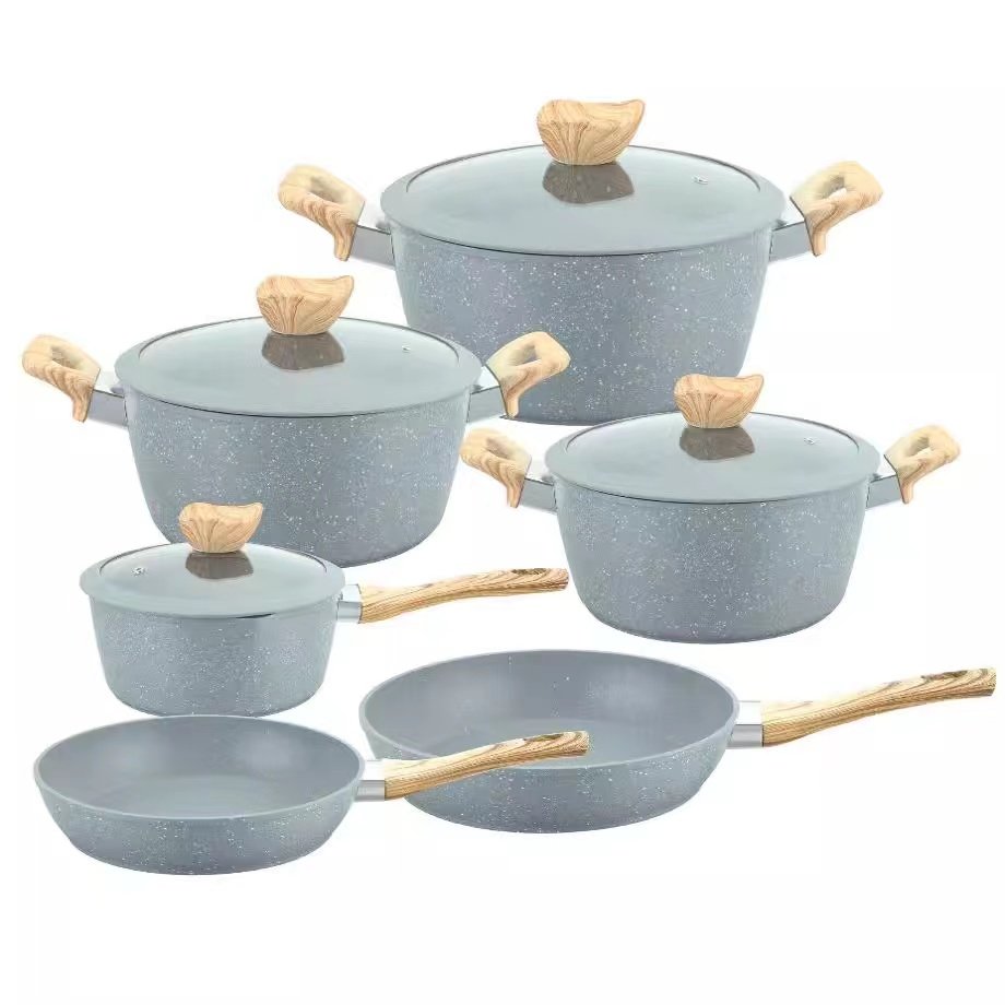Home Party 10 pieces Kitchen Accessories Set Cookware New Arrival Home Use Aluminium Alloy Wooden Handle Nonstick Cookware Sets