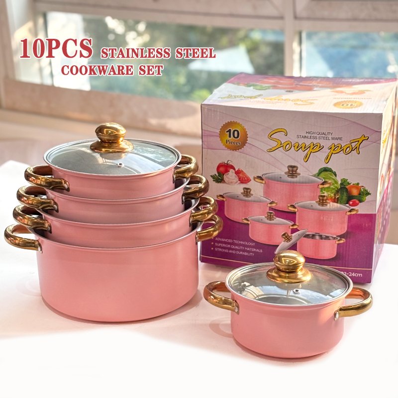 10piece Mirror Polished Stainless Steel Kitchen Soup Pot Set Cookware Set Cooking Utensils casseroles