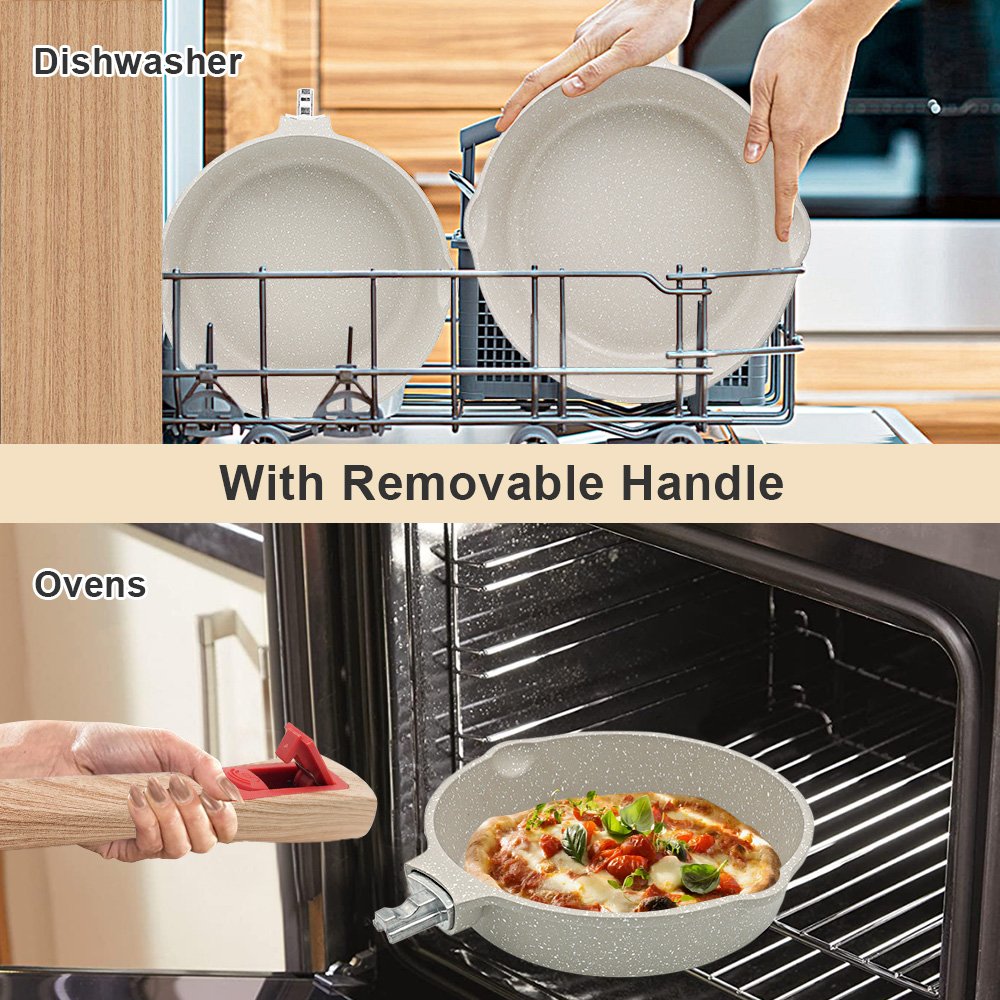BOBIKUKE Nonstick Kitchen Cookware Set Detachable Handle Dishwasher Oven Safe Pots and Pans Set