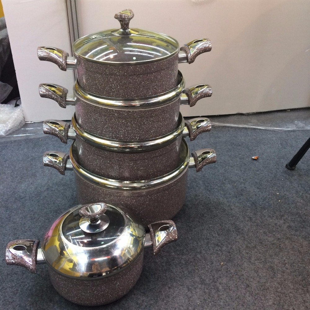 Factory Produce Palestine 6PCS Aluminum Non Stick Casserole 20-30CM Non Stick Marble Granite Coating Cookware Set