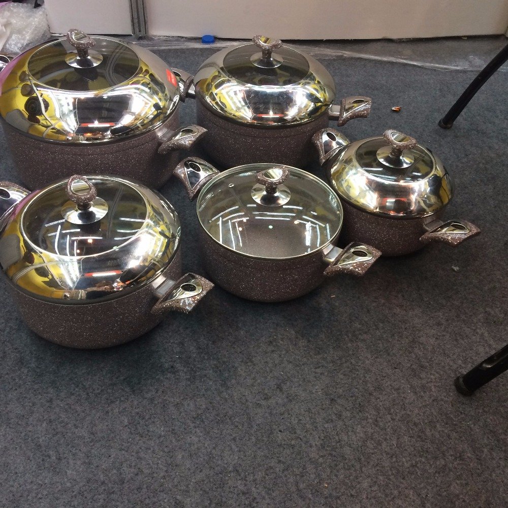 Factory Produce Palestine 6PCS Aluminum Non Stick Casserole 20-30CM Non Stick Marble Granite Coating Cookware Set