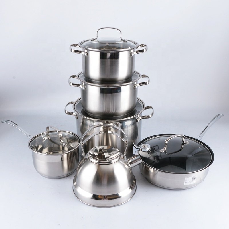 High quality 12PCS cookware set Stainless steel cookware set Non-stick pan and pot set with glass lid