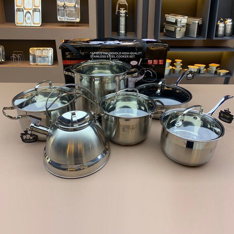 High quality 12PCS cookware set Stainless steel cookware set Non-stick pan and pot set with glass lid