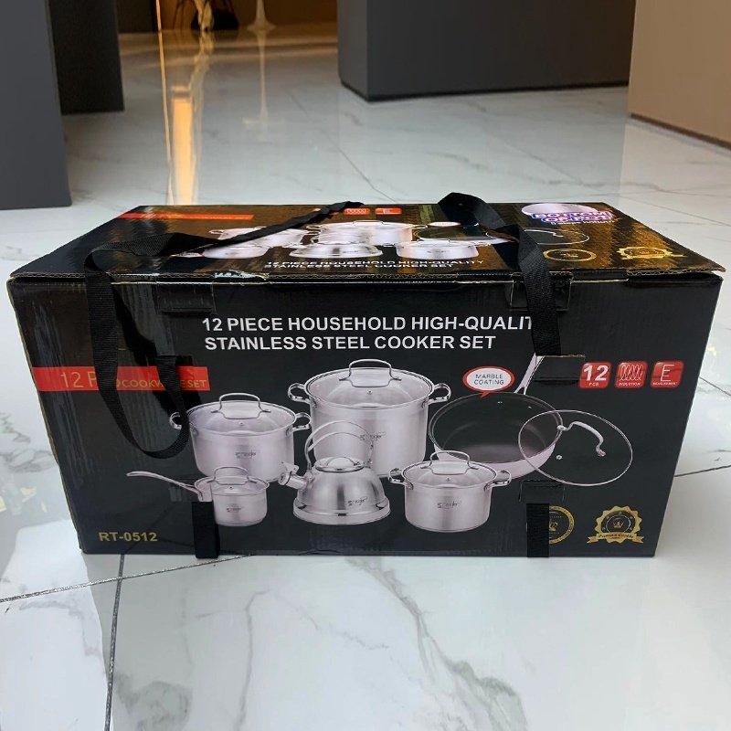 High quality 12PCS cookware set Stainless steel cookware set Non-stick pan and pot set with glass lid