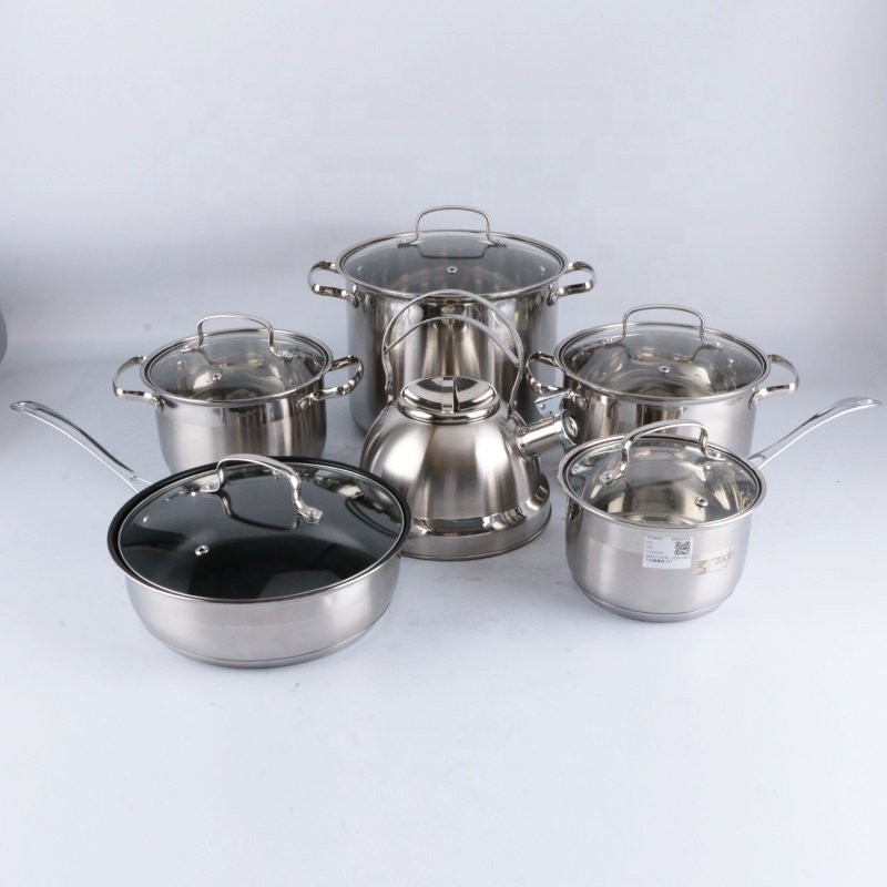 High quality 12PCS cookware set Stainless steel cookware set Non-stick pan and pot set with glass lid