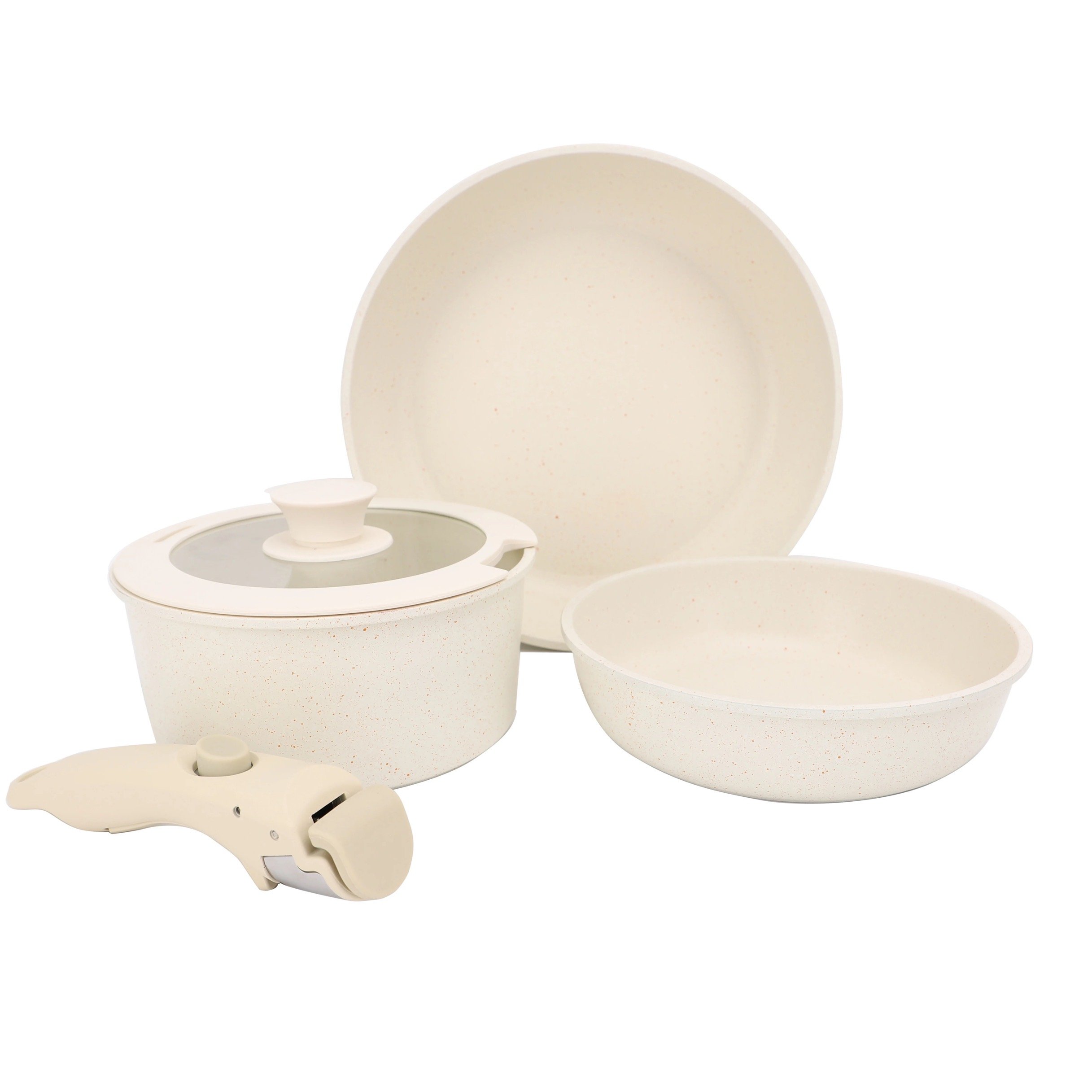 5 Pcs Non Stick Pots Cookware Set Cooking Pots And Pans Set Stackable Non-Stick Set With Removable Handle
