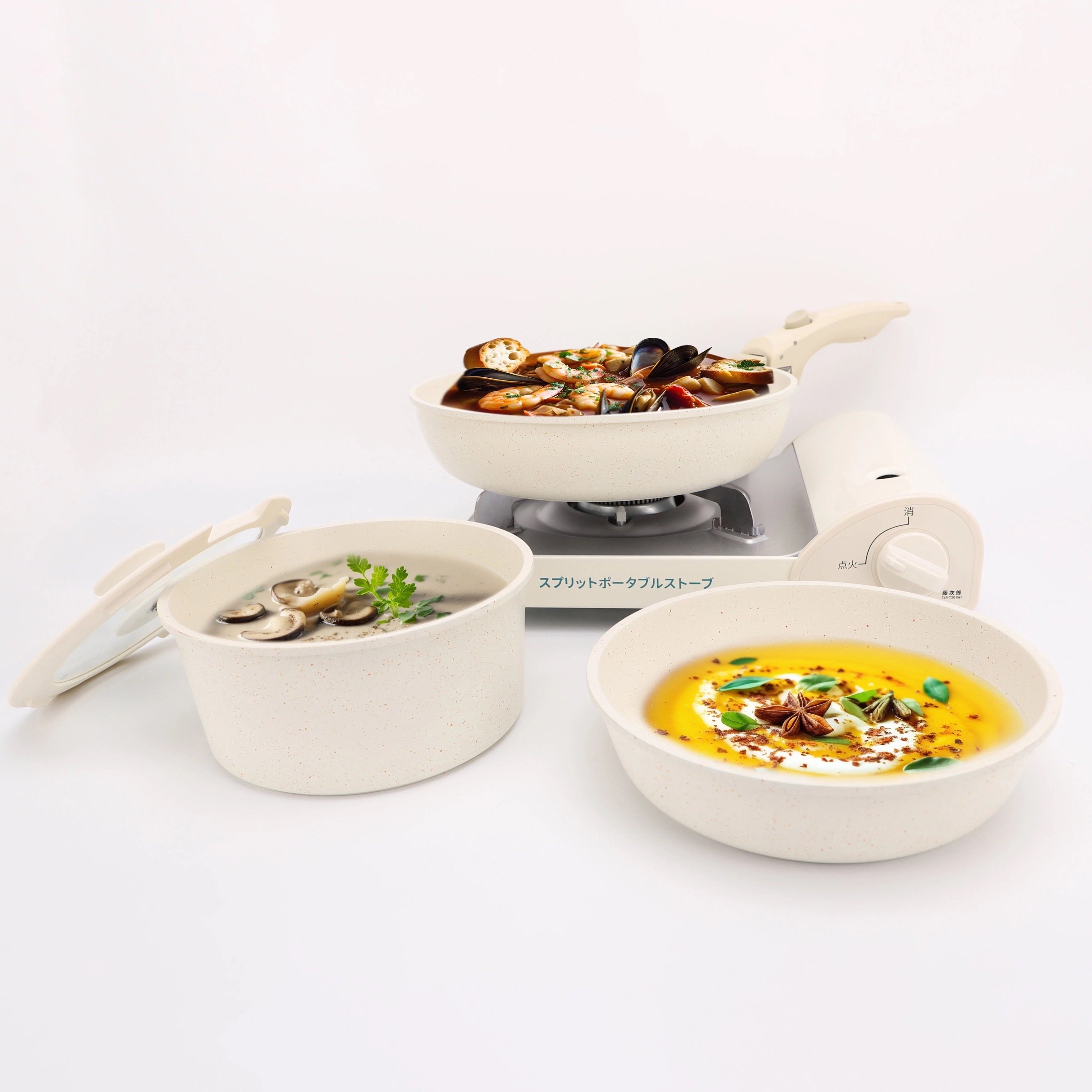 5 Pcs Non Stick Pots Cookware Set Cooking Pots And Pans Set Stackable Non-Stick Set With Removable Handle