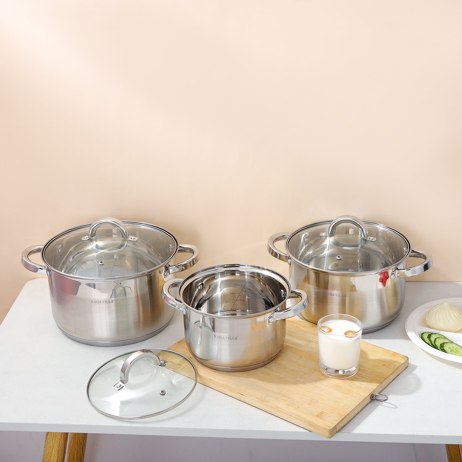 KAISA VILLA KV-2242 High Quality Cooking Pots Sets Stainless Steel Cookware Sets Kitchen Pots Cooking Set Soup & Stock Pots