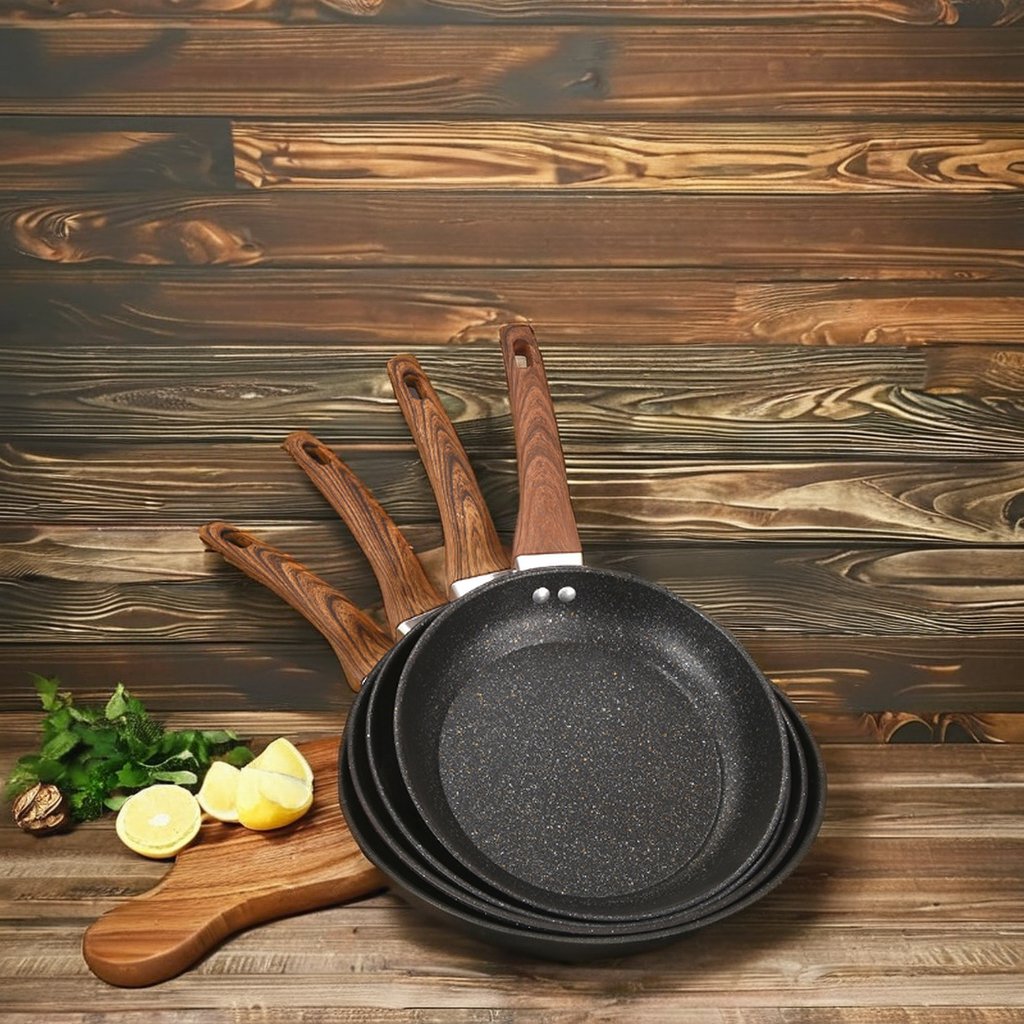 Induction Cookware Set with Non-Stick Ford Aluminium Fry Pan Wooden Handle and Glass Cover Wok for Cooking