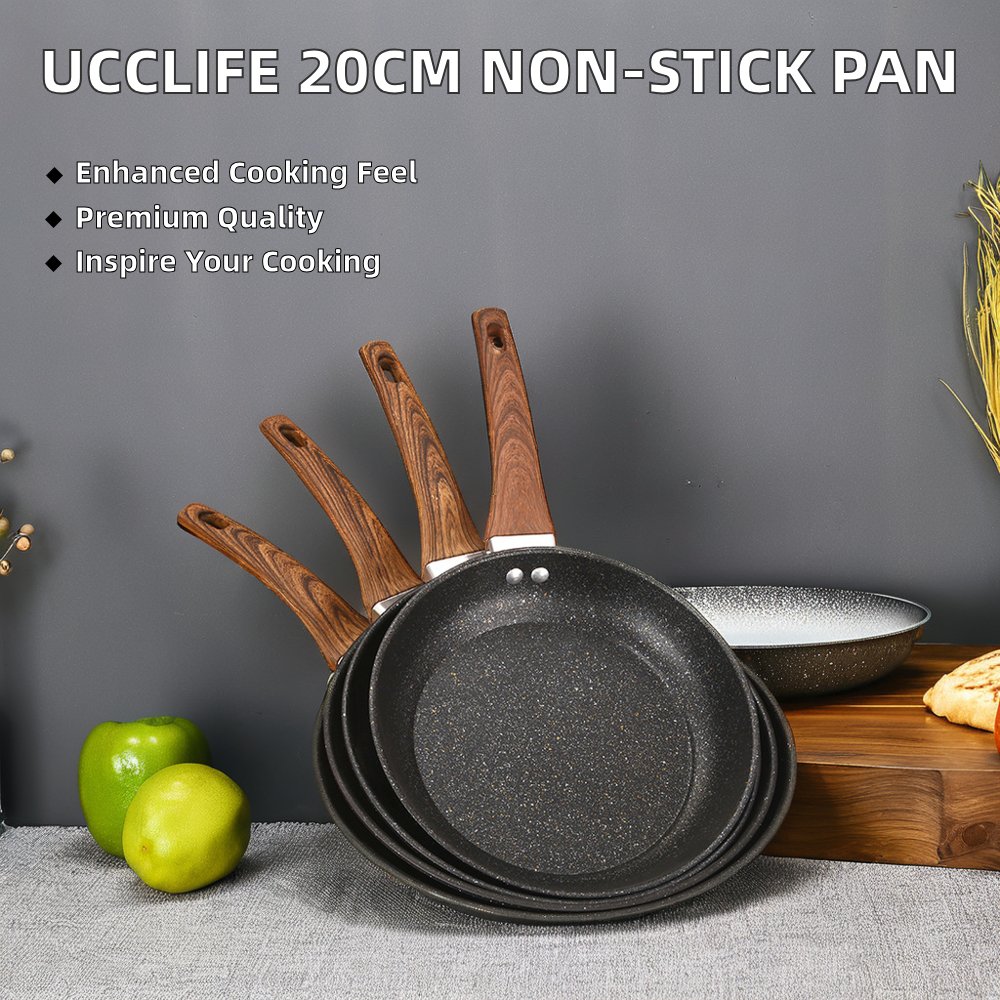 Induction Cookware Set with Non-Stick Ford Aluminium Fry Pan Wooden Handle and Glass Cover Wok for Cooking