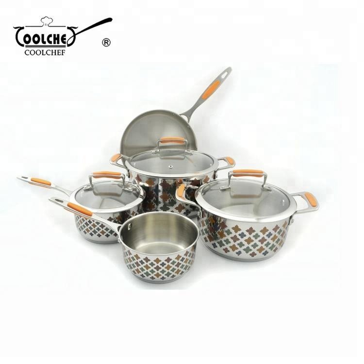 Stainless Steel 8pcs decal cookware set with decoration firing