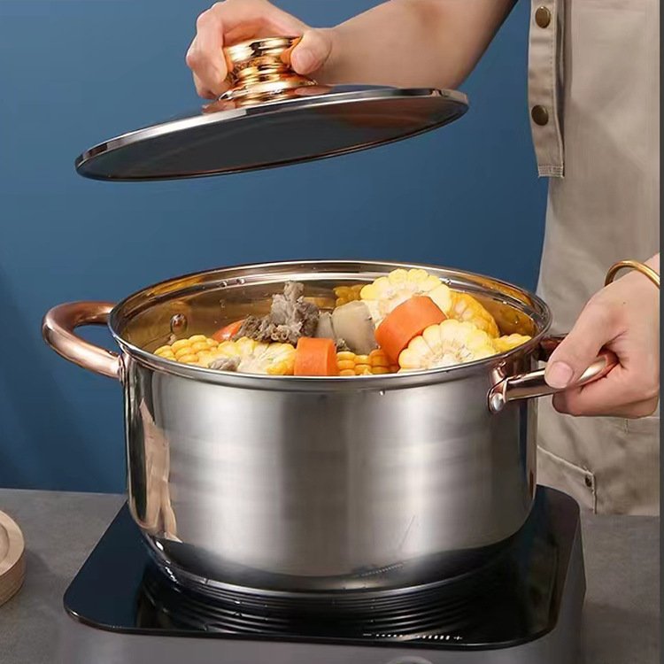 Hot Sale Kitchen Non Stick 6pcs Cook pot and pans cookware sets with Glass Lid Stainless Steel Cooking Pot Set