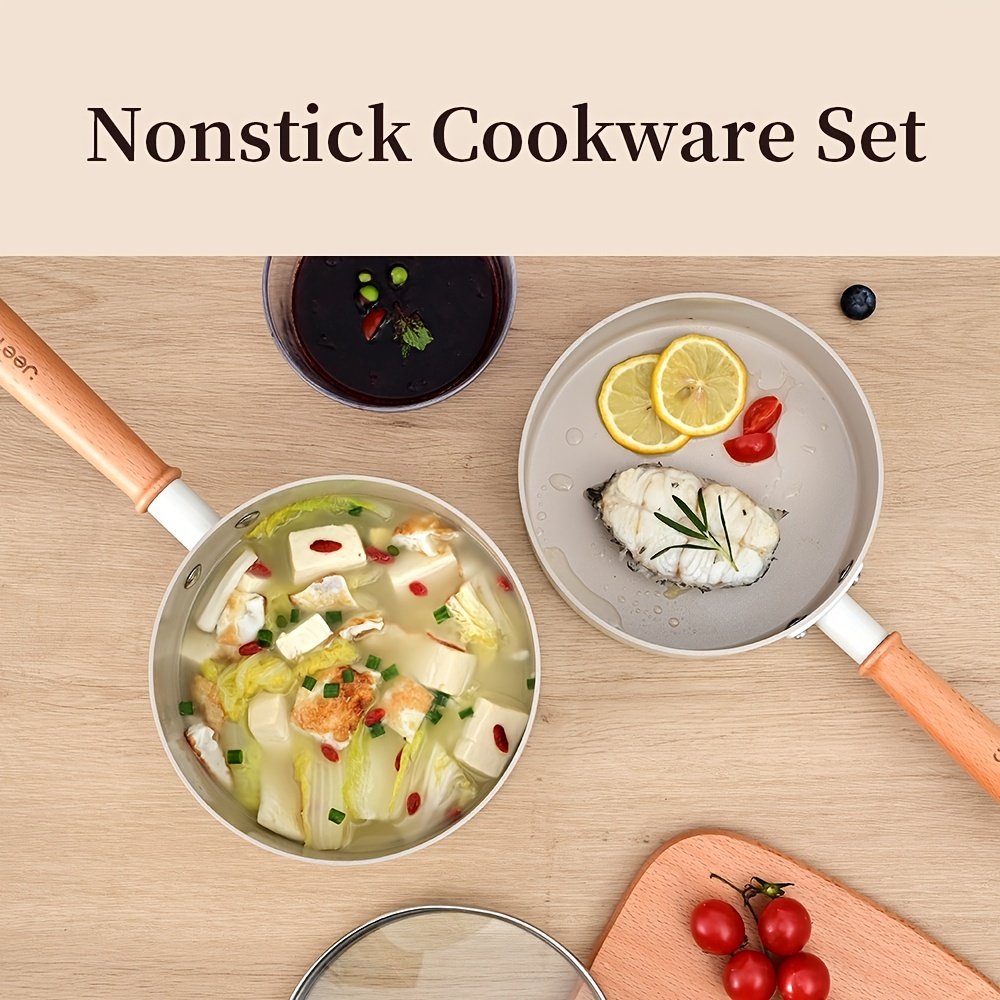 JEETEE Kitchen Panelas Luxury Custom Nonstick Cooking Pot and Pan Set Non-stick Aluminum Cookware Set With Lid