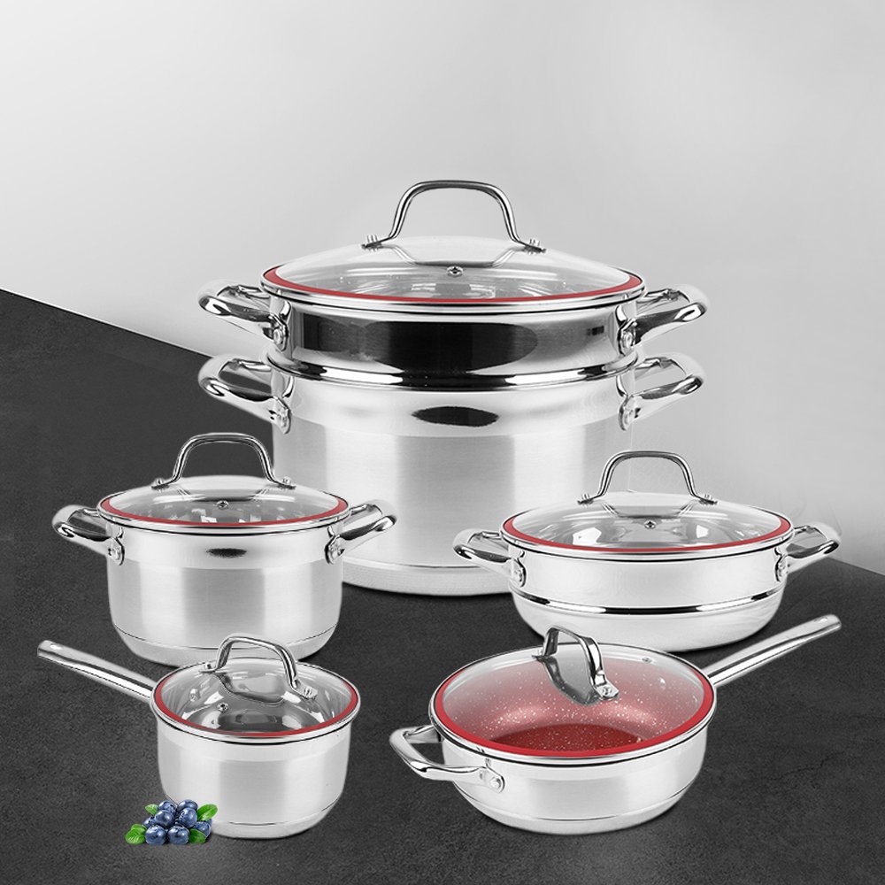 Home Complete Cooking 5 Ply Stainless Steel Cookware Set Non Stick Serving Frying Pan And Pot Set Detachable Handle