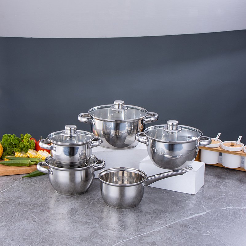SS201 cooking pot set Riveted handles stainless steel pots antirust material cookware sets