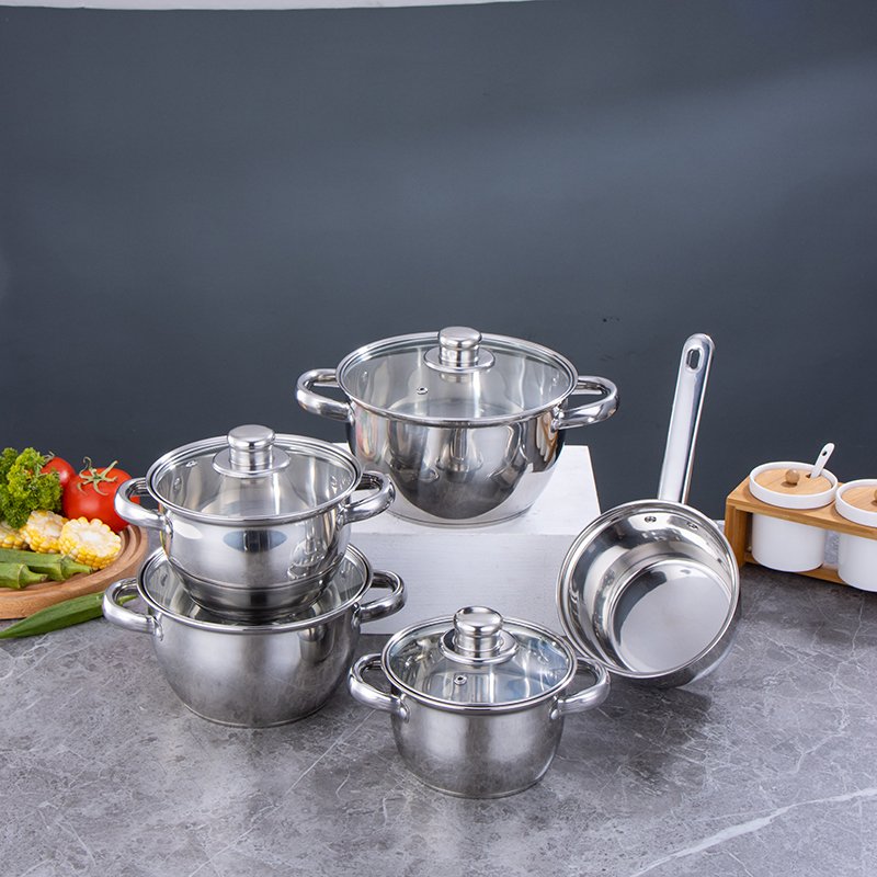 SS201 cooking pot set Riveted handles stainless steel pots antirust material cookware sets