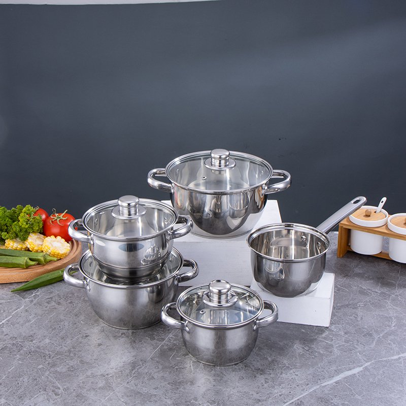 SS201 cooking pot set Riveted handles stainless steel pots antirust material cookware sets