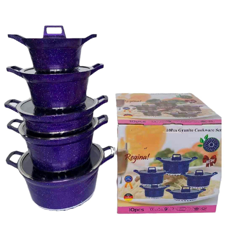 10Piece Gift Set HighQuality Aluminum NonStick cookware Pan Set with Medical Stone Ready to Ship iron cast carote cookware sets